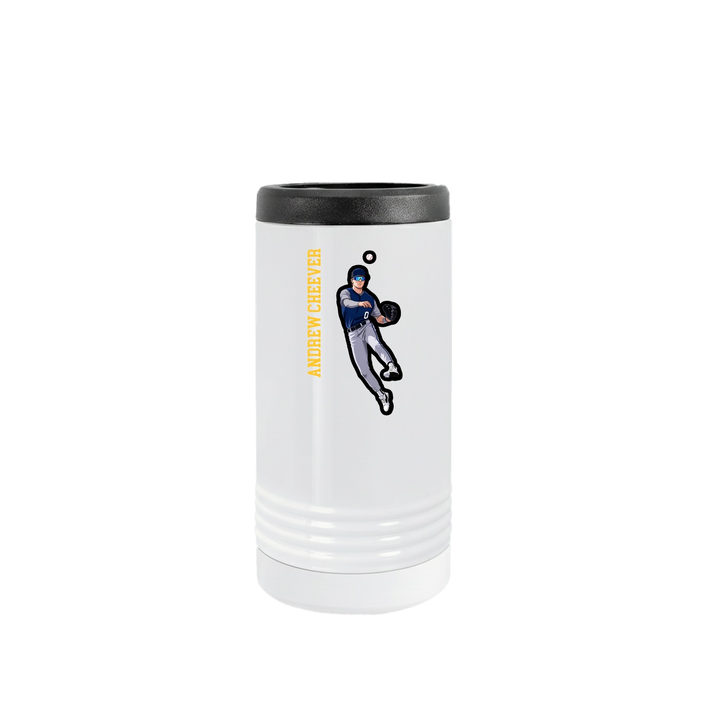 Slim Beverage Holder — Name Vertical in White