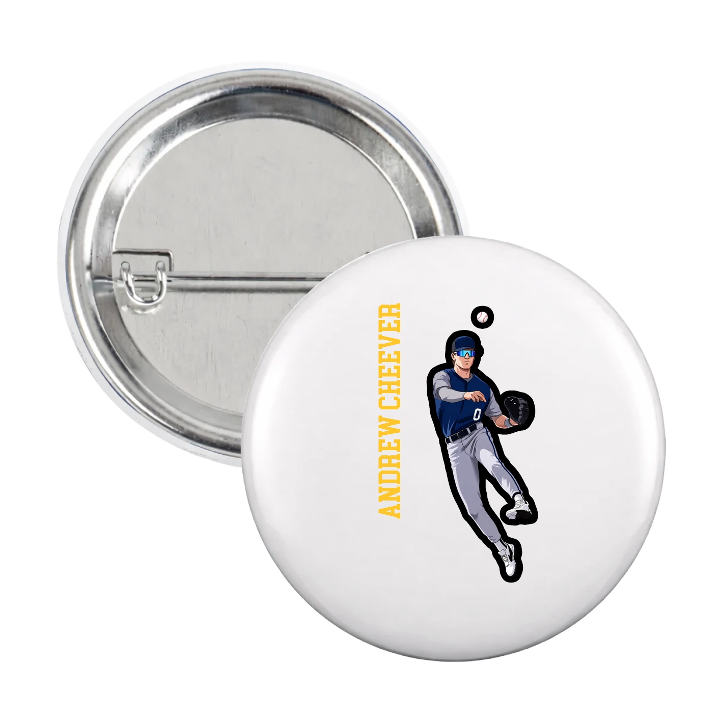 Game Day Button — Name Vertical in White