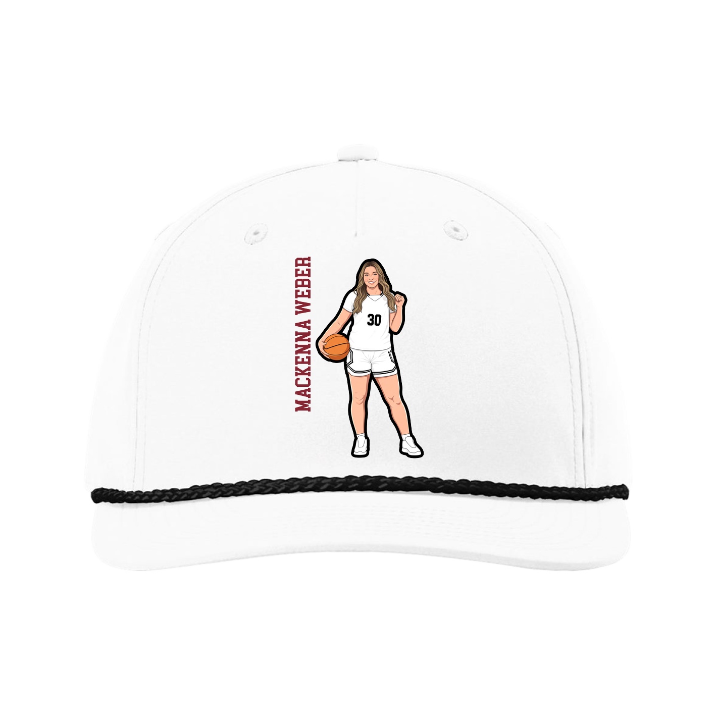Five-Panel Classic Rope Cap — Name Vertical in White