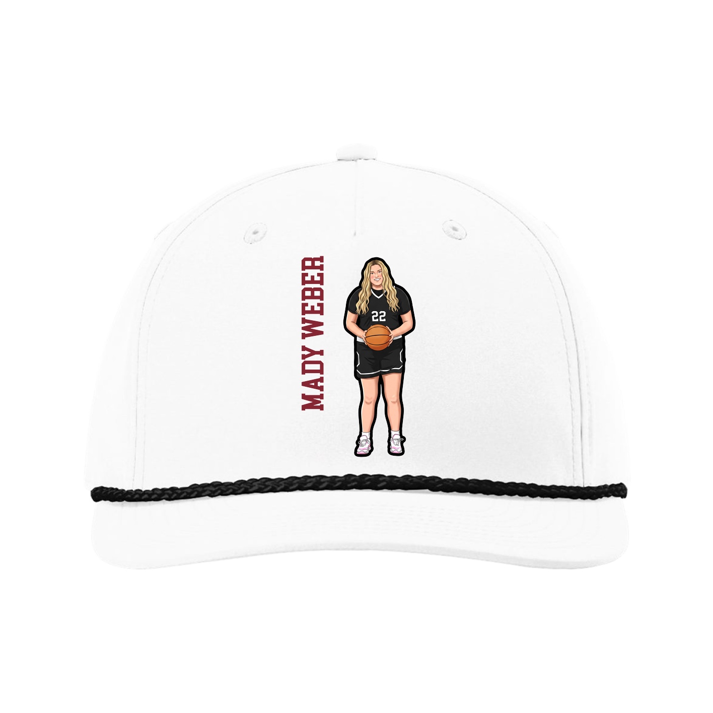Five-Panel Classic Rope Cap — Name Vertical in White