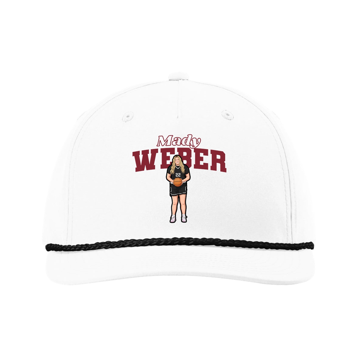 Five-Panel Classic Rope Cap — Name Arch in White