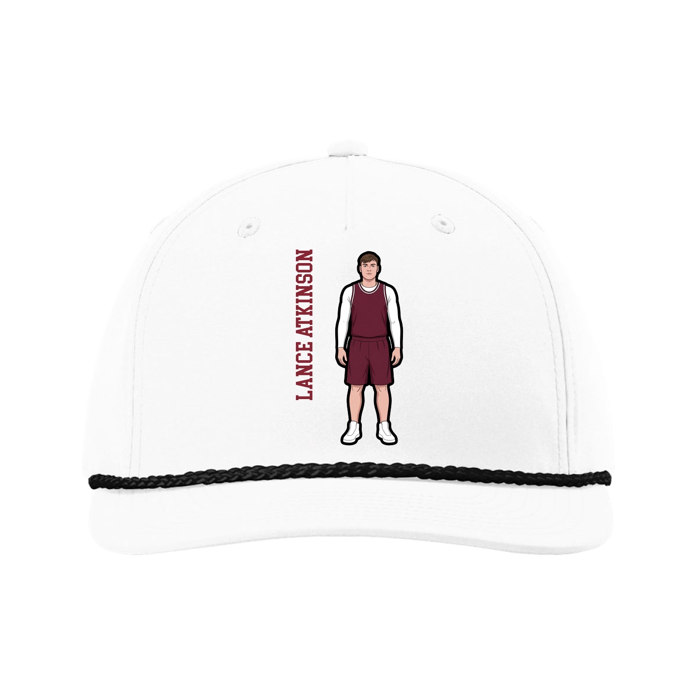 Five-Panel Classic Rope Cap — Name Vertical in White