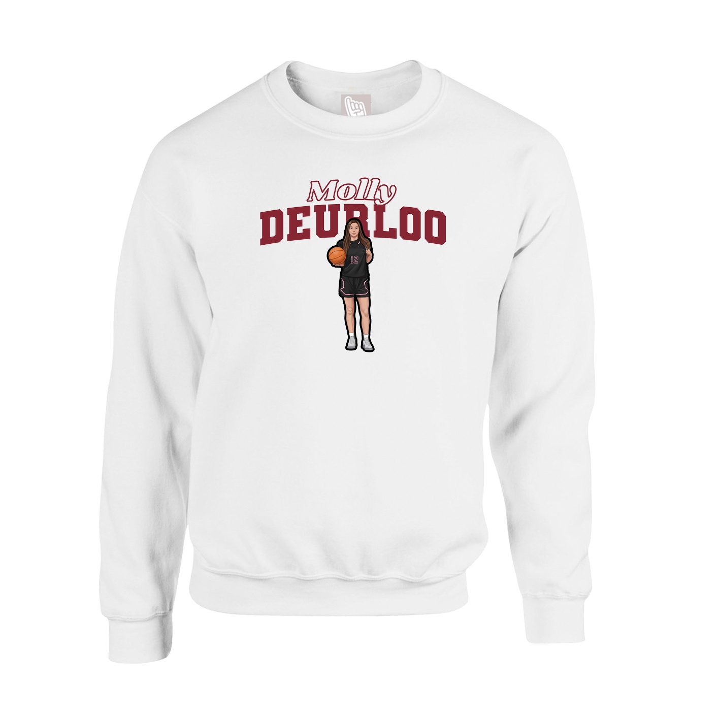 Fleece Crew — Name Arch in White