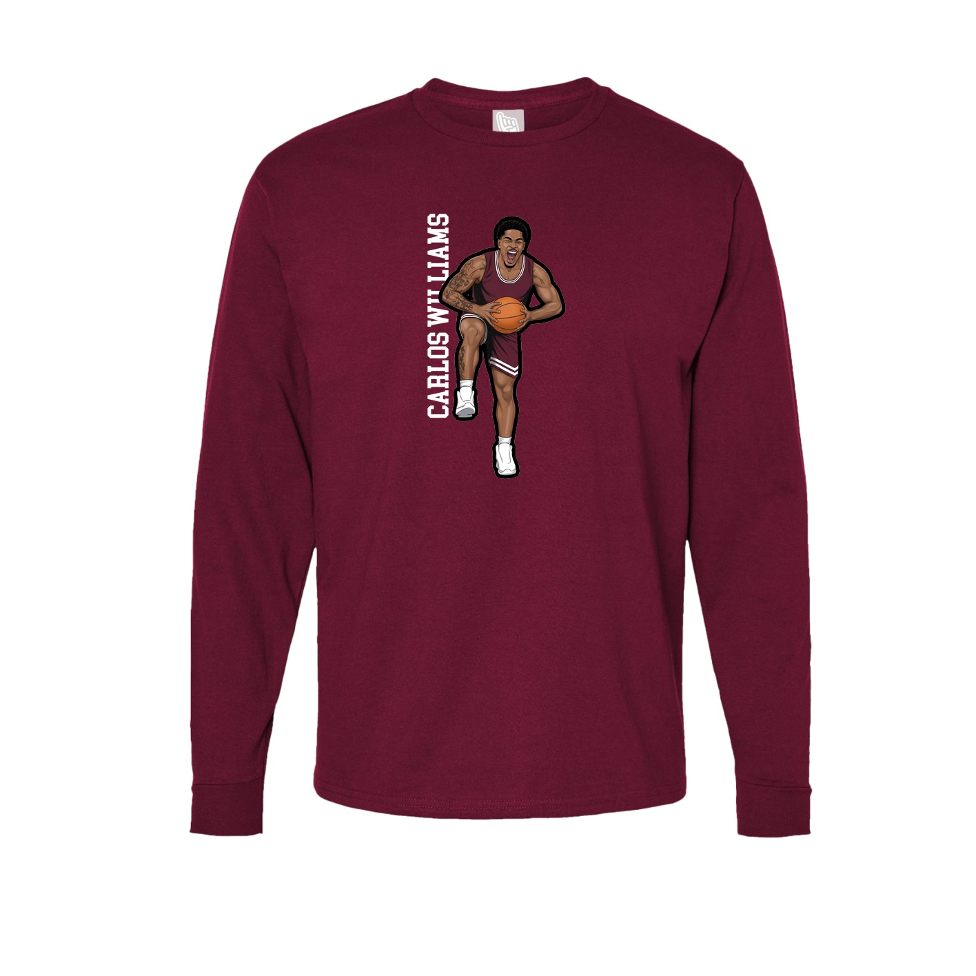 Long Sleeve Tee — Name Vertical in Cardinal
