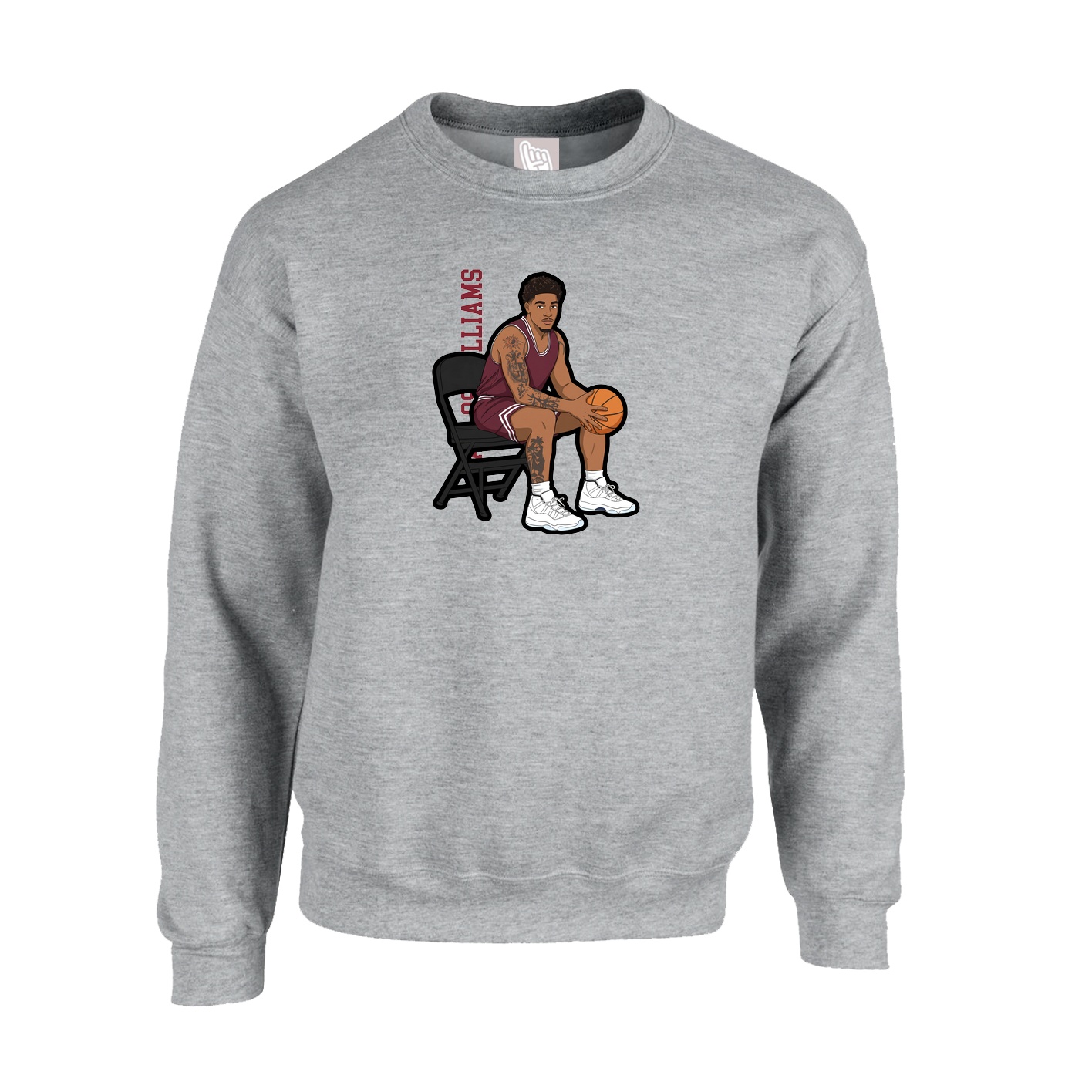 Fleece Crew — Name Vertical in Grey