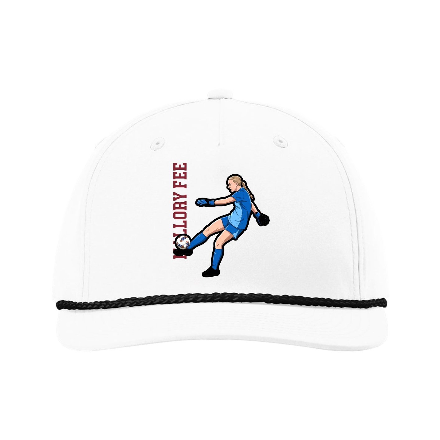 Five-Panel Classic Rope Cap — Name Vertical in White