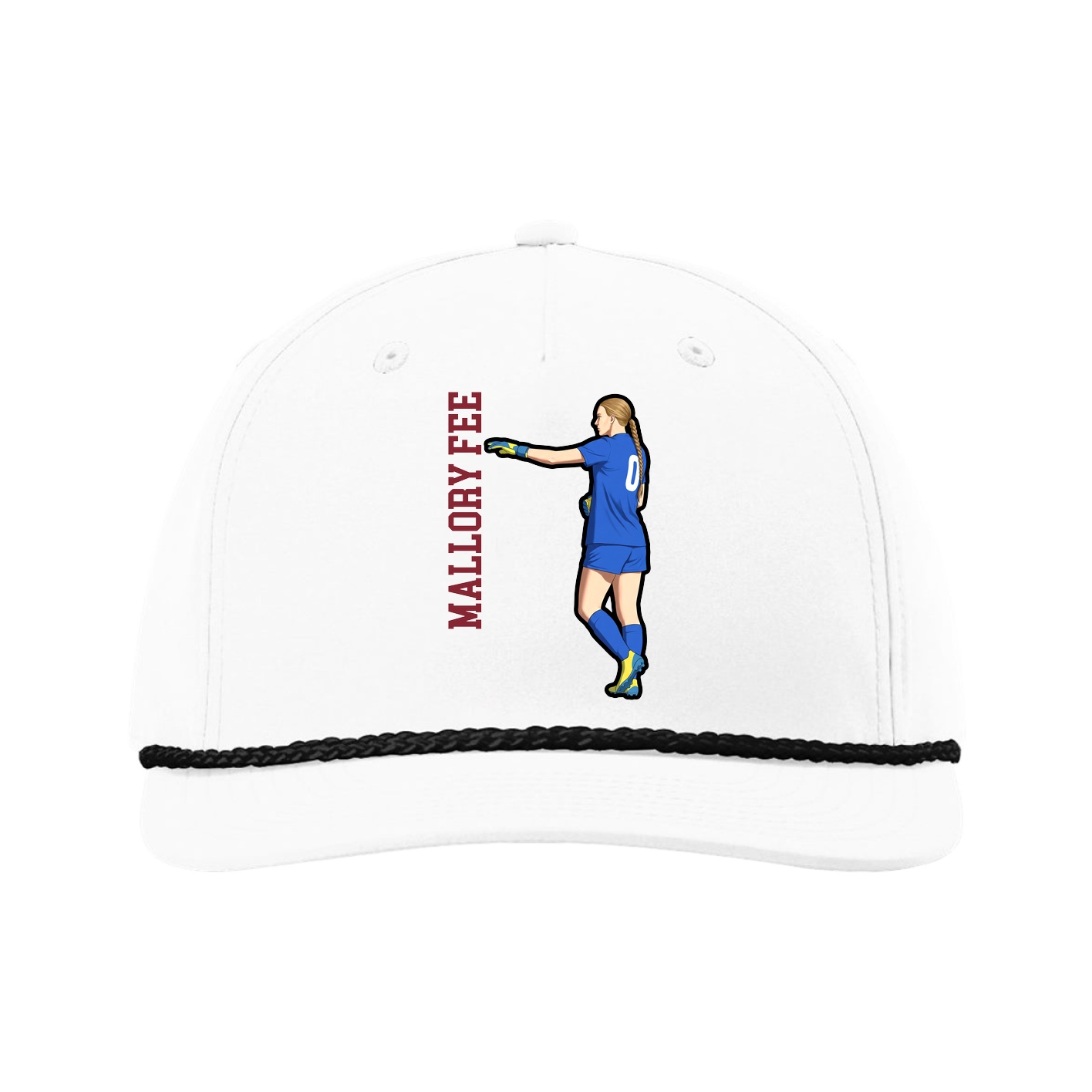 Five-Panel Classic Rope Cap — Name Vertical in White