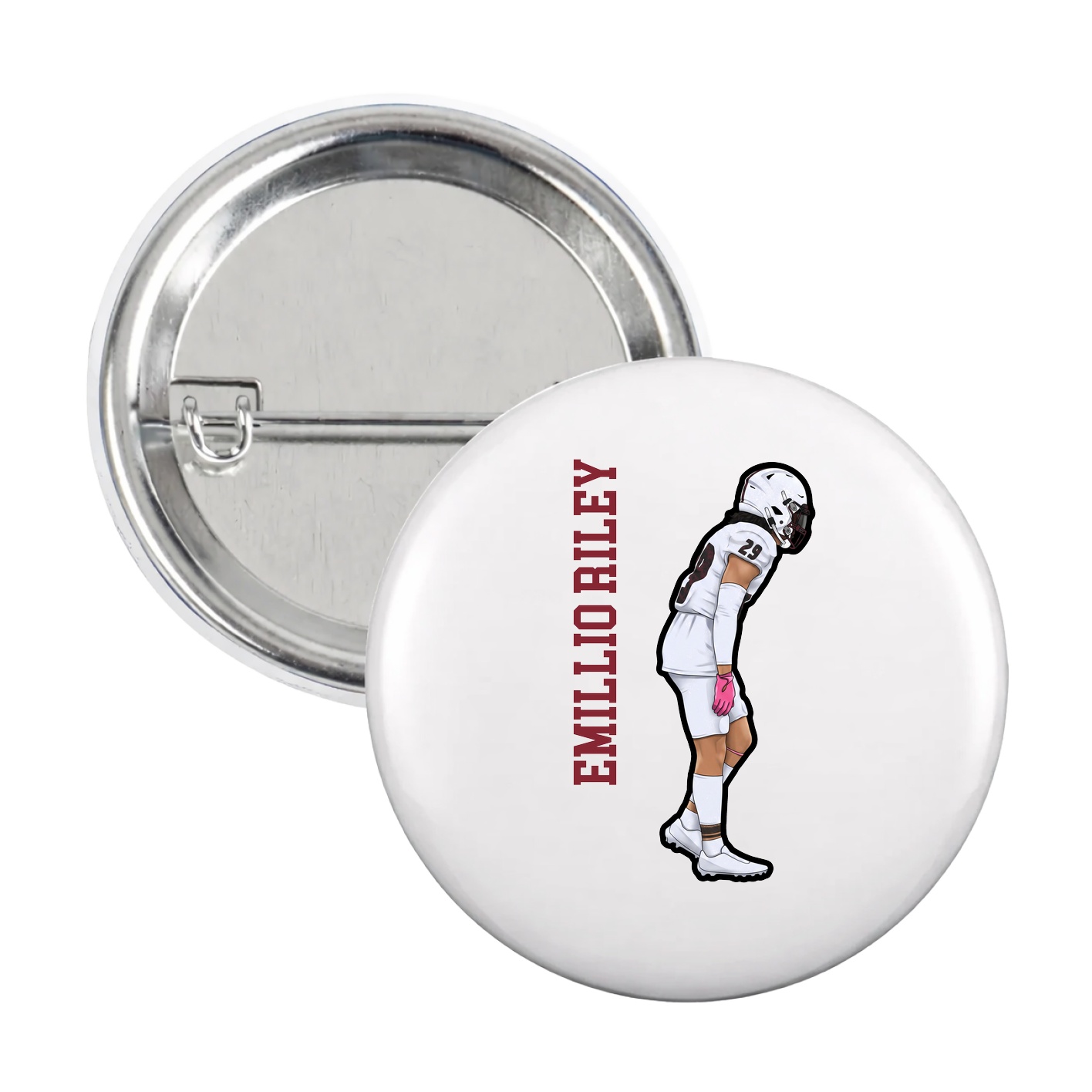 Game Day Button — Name Vertical in White