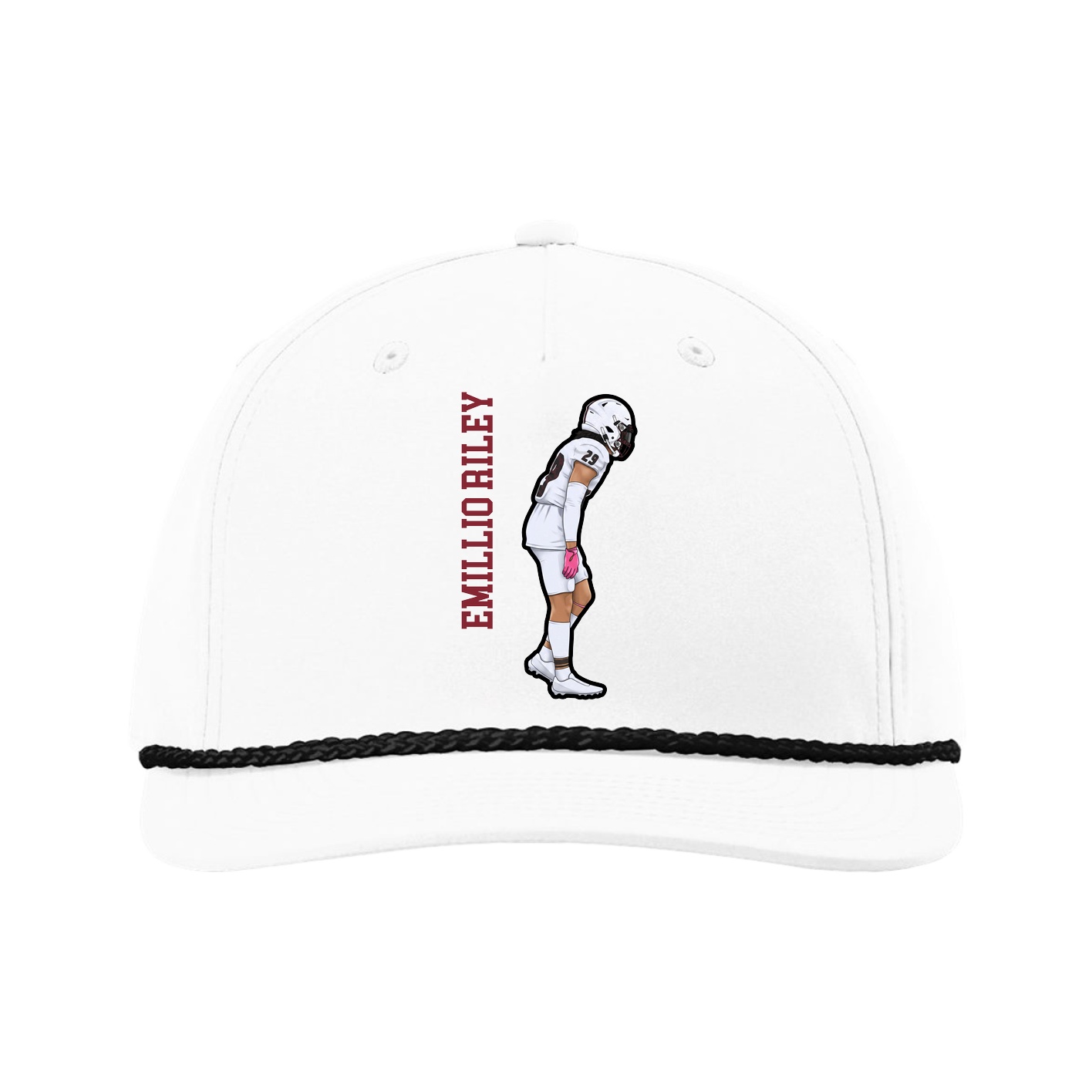 Five-Panel Classic Rope Cap — Name Vertical in White