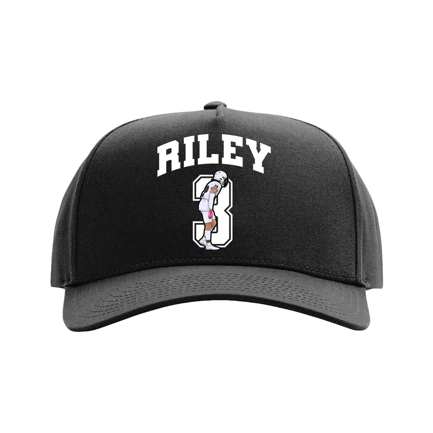 Full Fabric Five-Panel Champ Cap — Number in Black