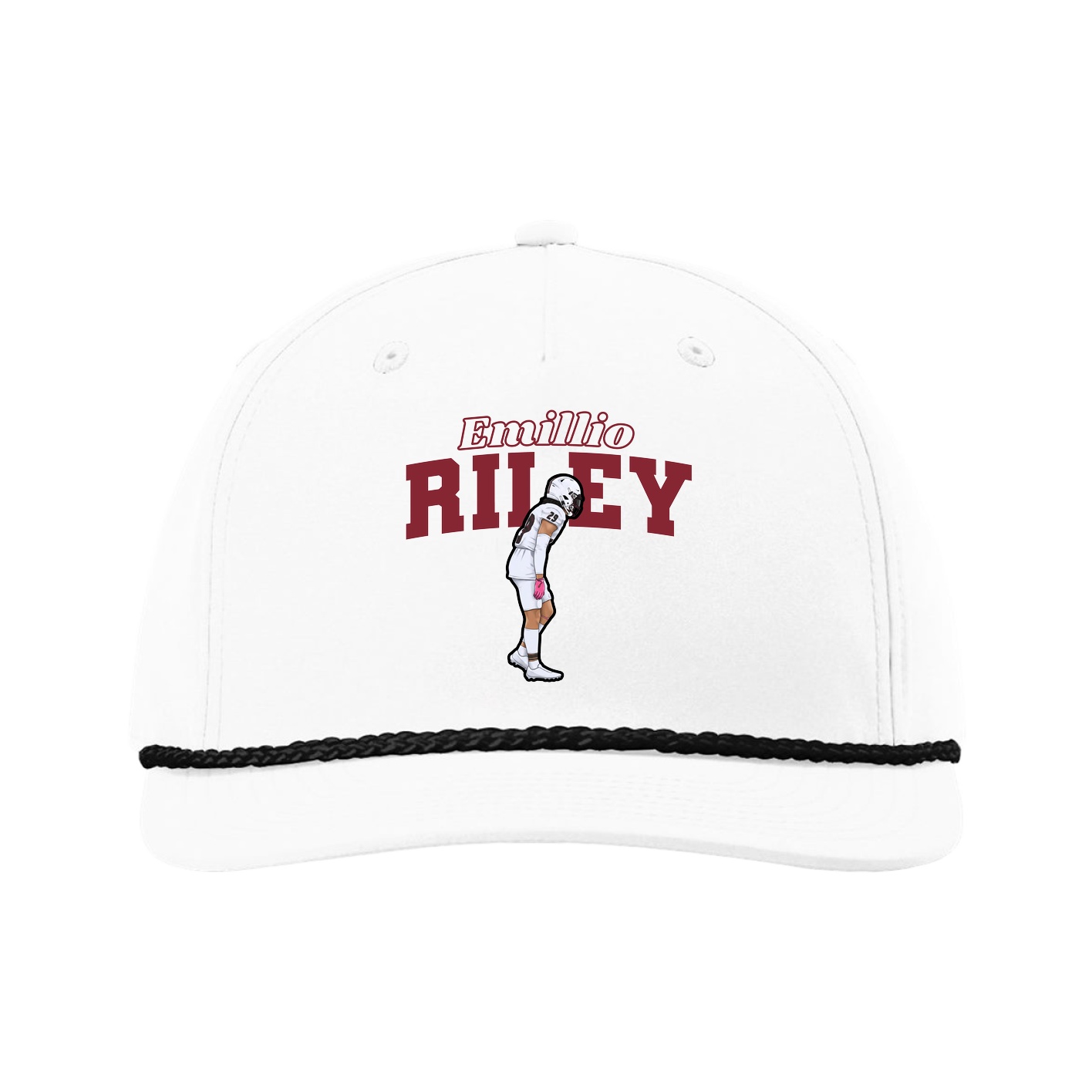 Five-Panel Classic Rope Cap — Name Arch in White