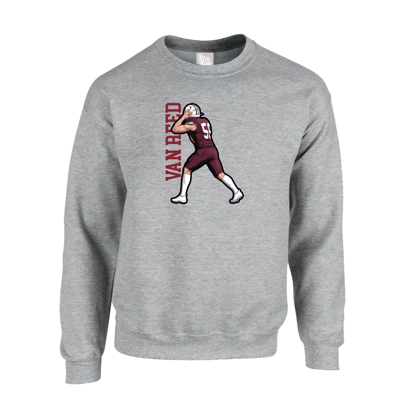 Fleece Crew — Name Vertical in Grey