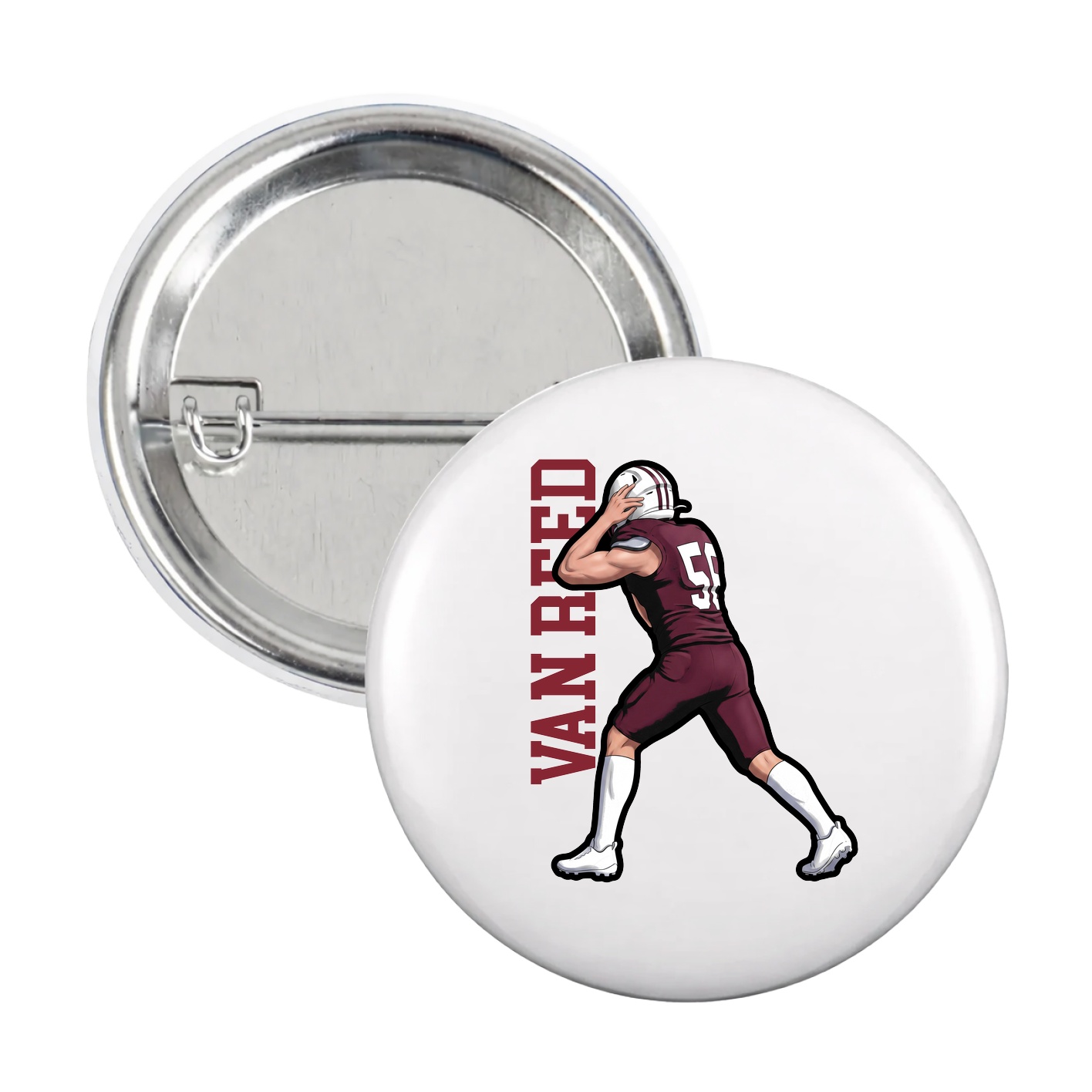 Game Day Button — Name Vertical in White