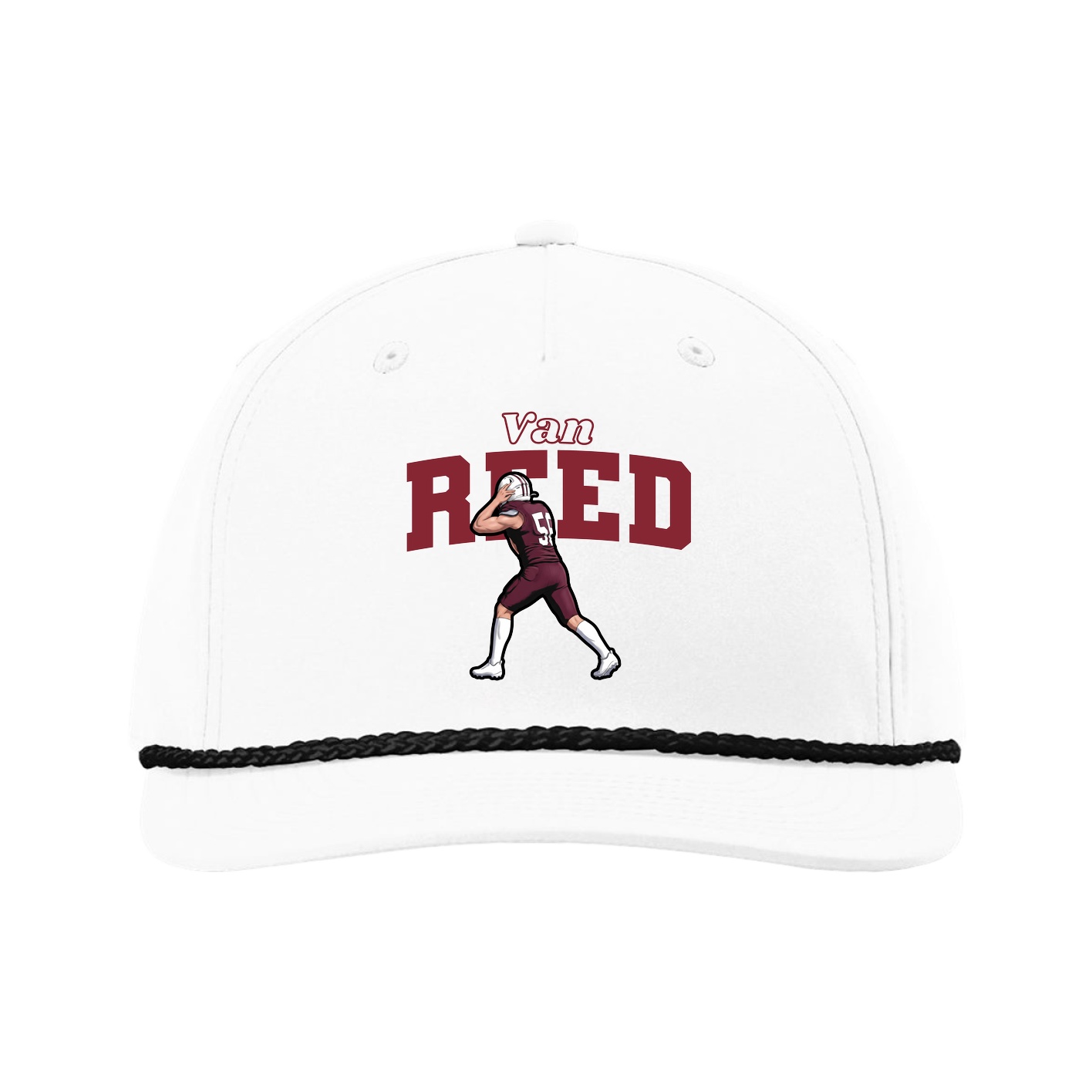 Five-Panel Classic Rope Cap — Name Arch in White