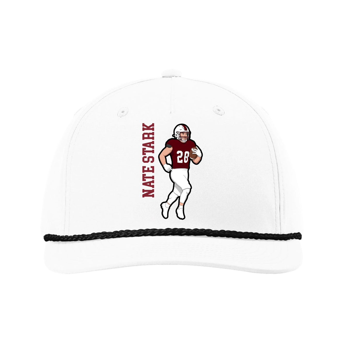Five-Panel Classic Rope Cap — Name Vertical in White