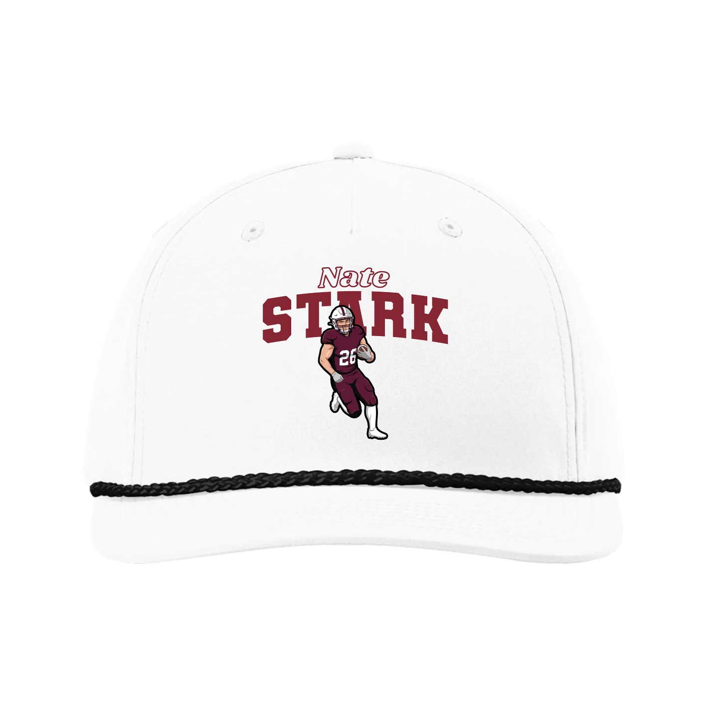 Five-Panel Classic Rope Cap — Name Arch in White