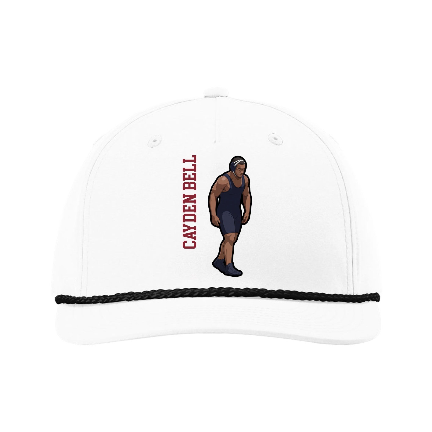 Five-Panel Classic Rope Cap — Name Vertical in White