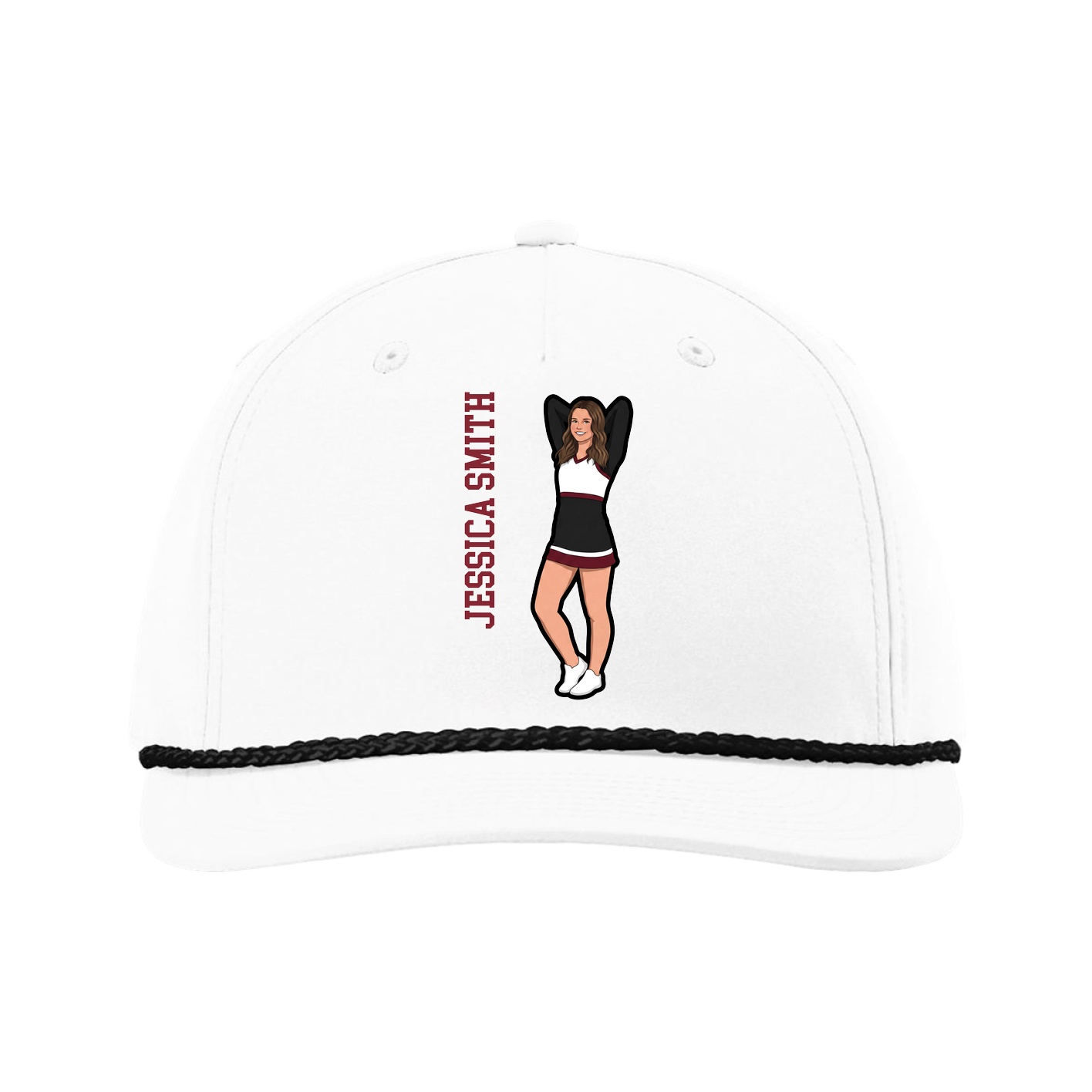 Five-Panel Classic Rope Cap — Name Vertical in White