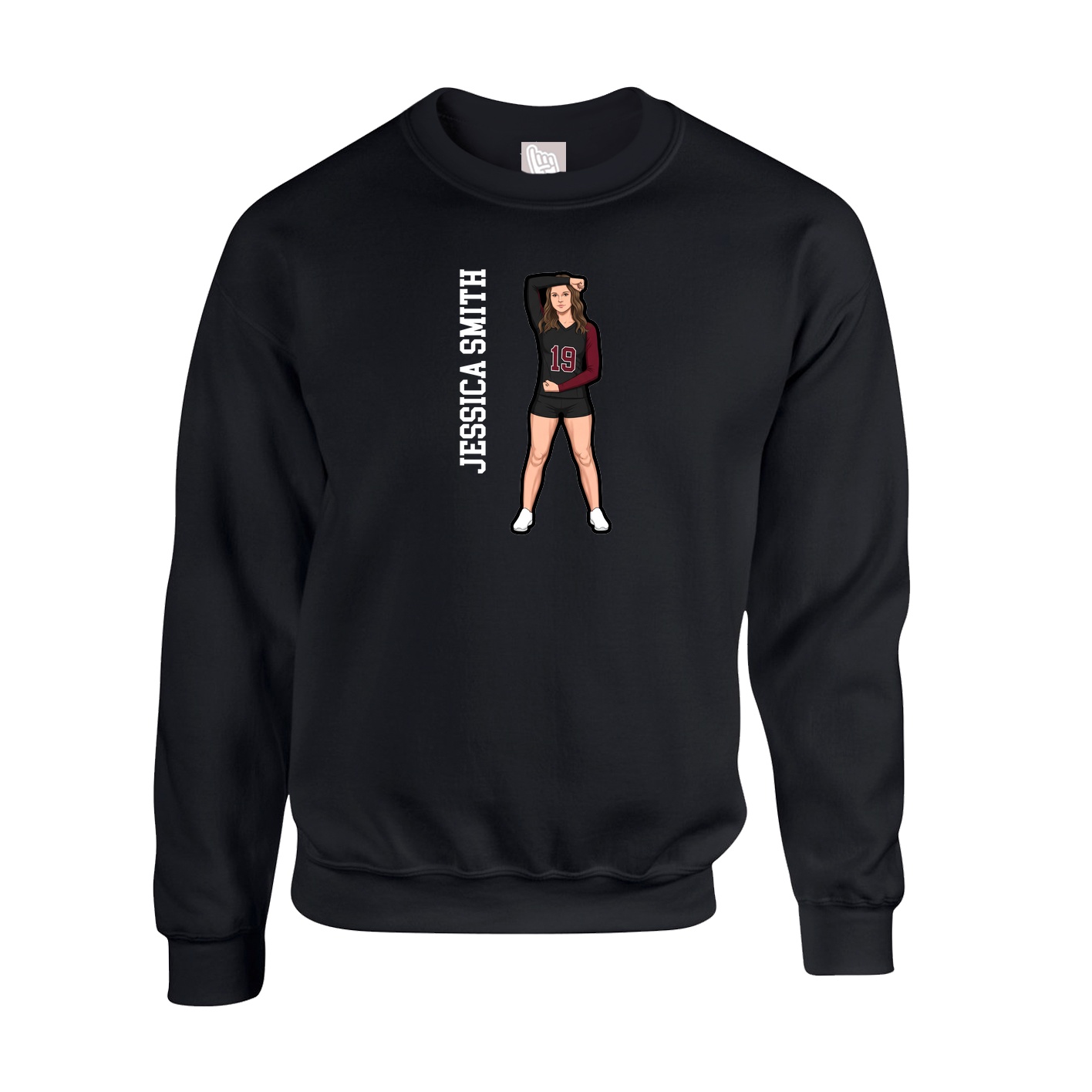 Fleece Crew — Name Vertical in Black