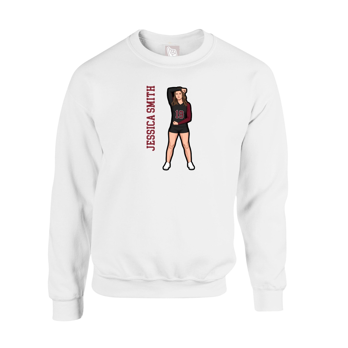 Fleece Crew — Name Vertical in White