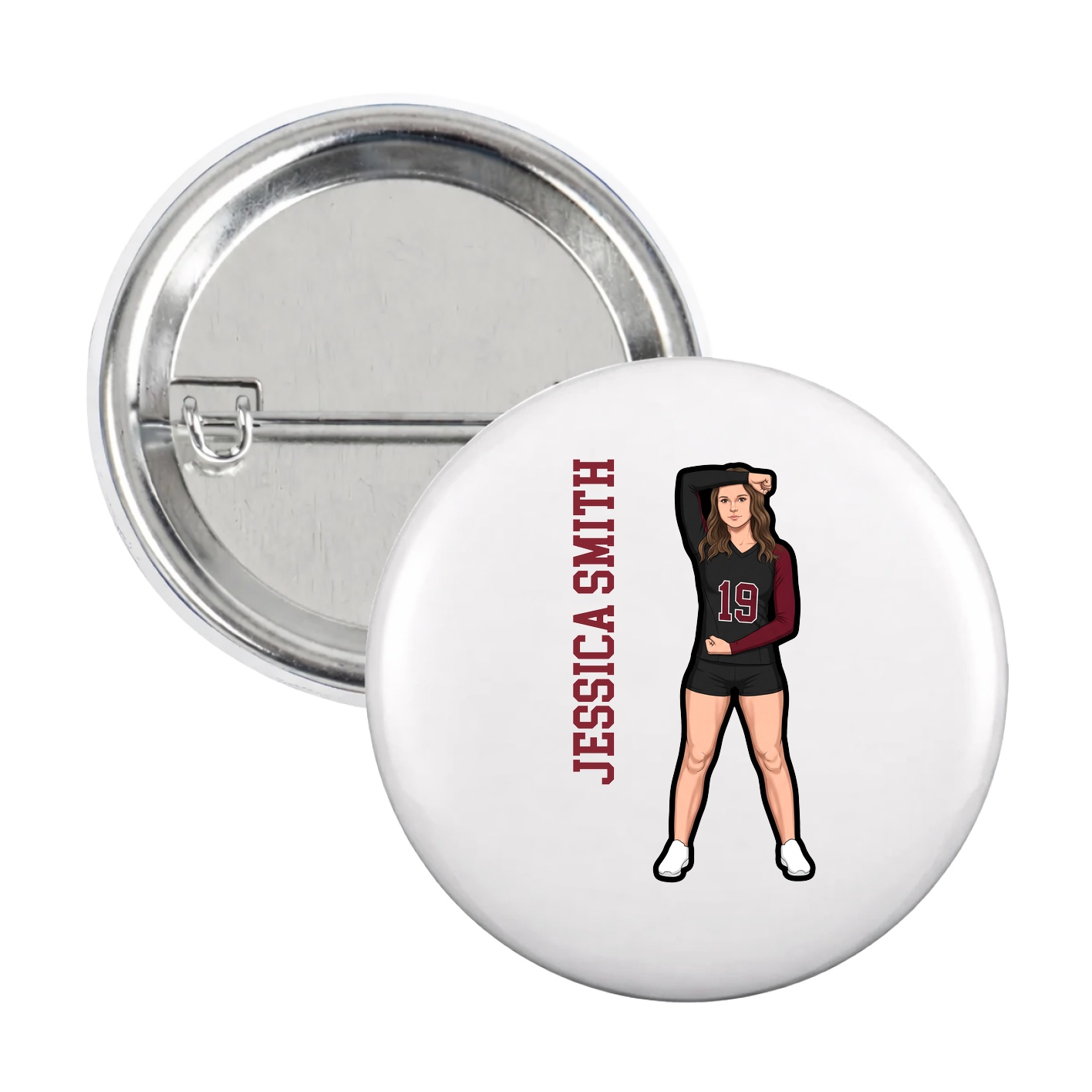 Game Day Button — Name Vertical in White