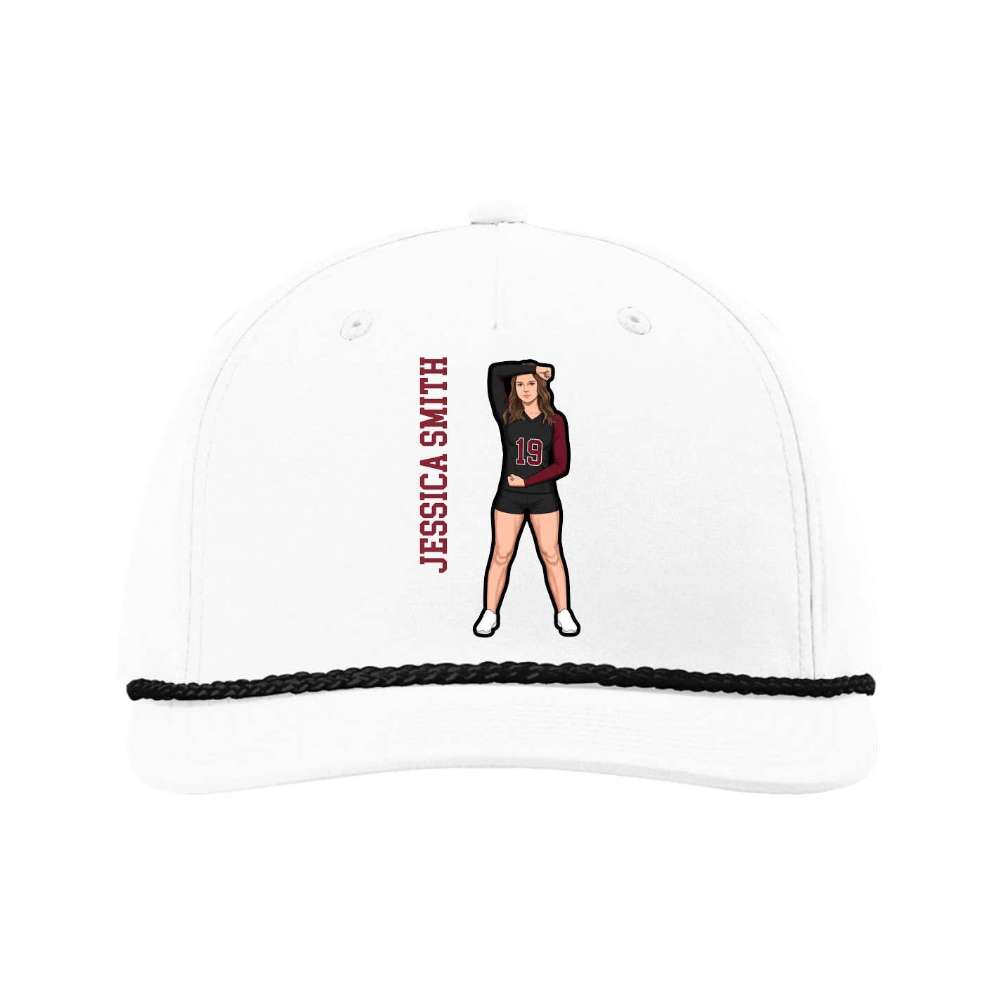 Five-Panel Classic Rope Cap — Name Vertical in White