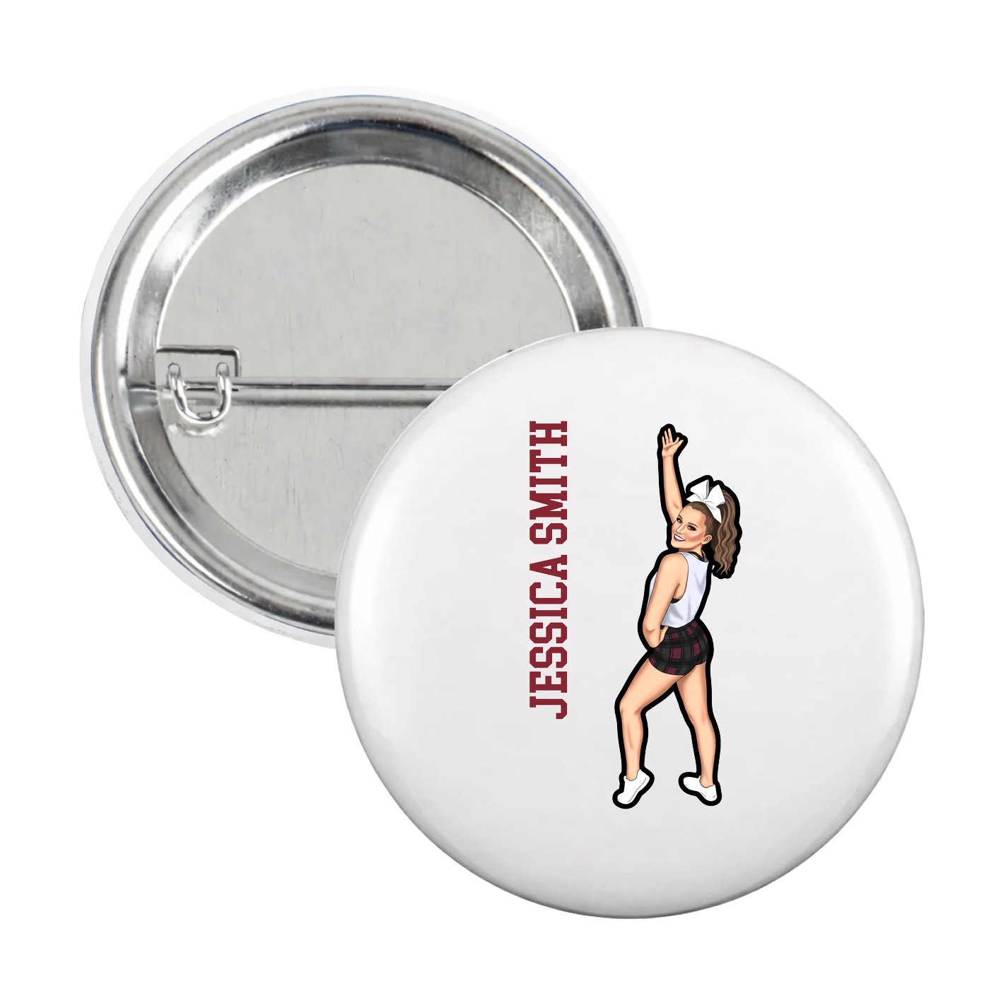 Game Day Button — Name Vertical in White