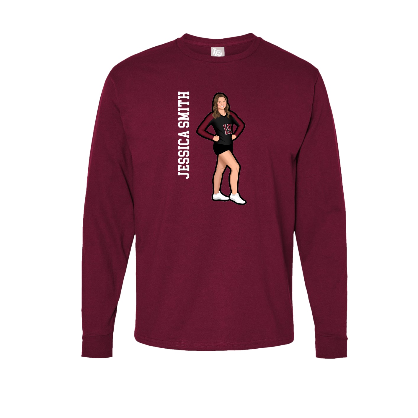 Long Sleeve Tee — Name Vertical in Cardinal