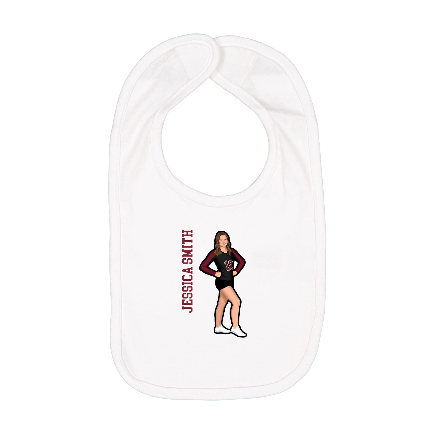 Infant Bib — Name Vertical in White