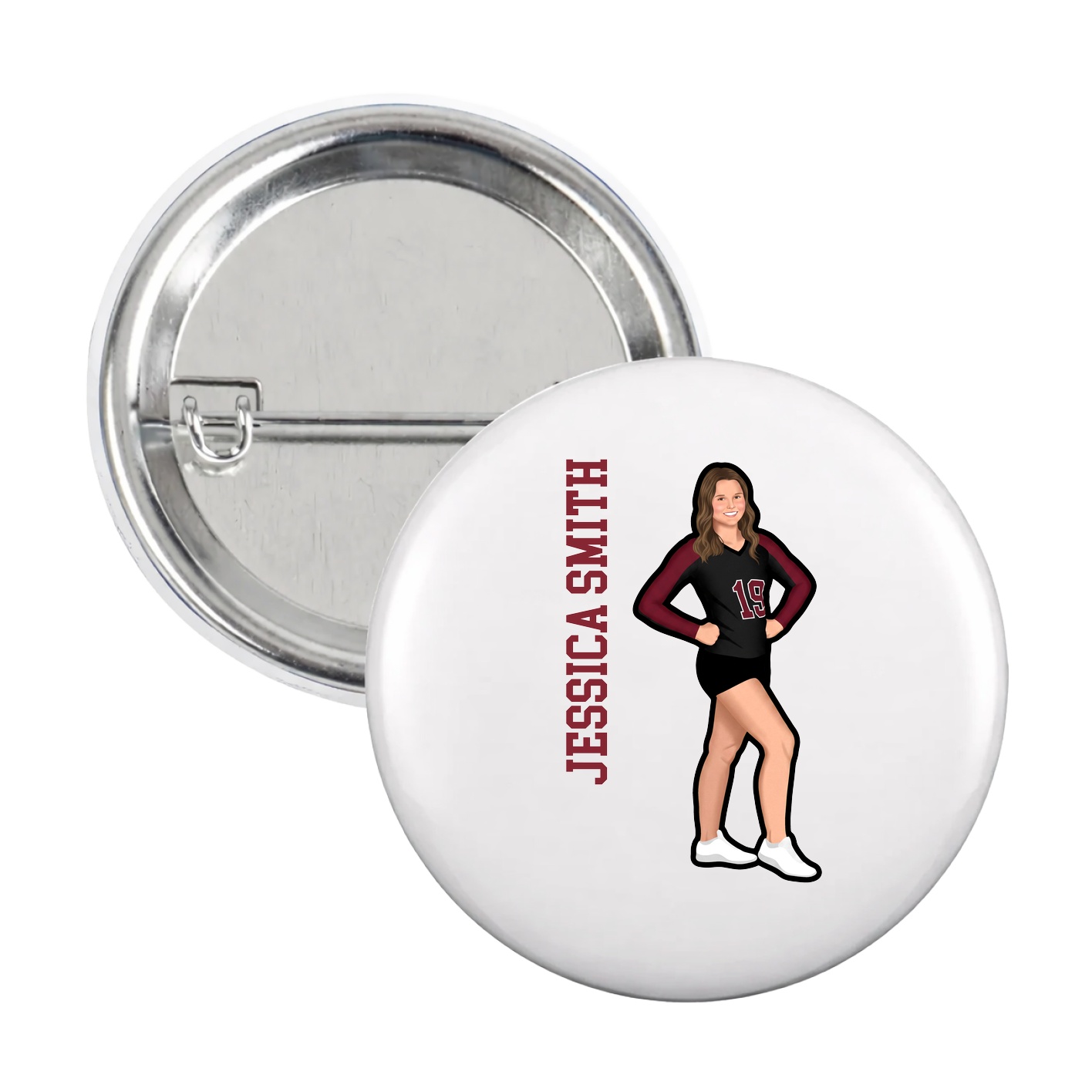 Game Day Button — Name Vertical in White