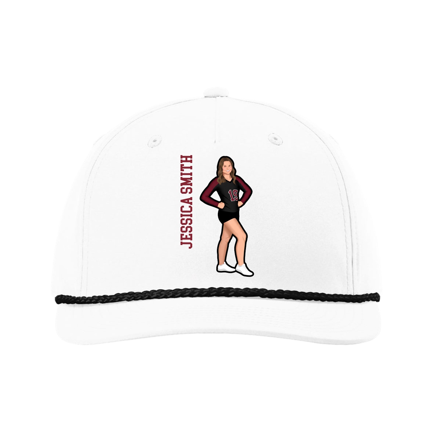 Five-Panel Classic Rope Cap — Name Vertical in White
