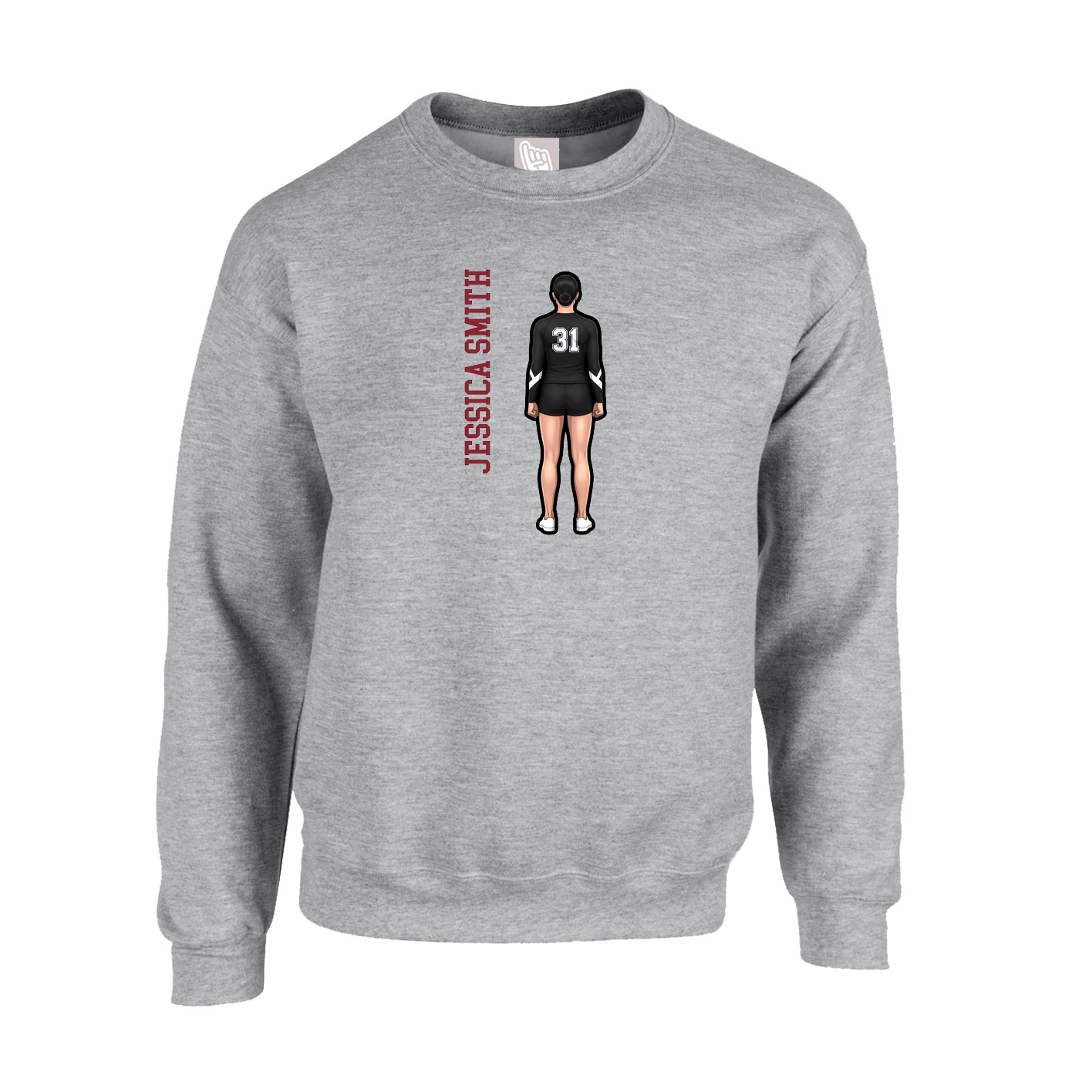Fleece Crew — Name Vertical in Grey