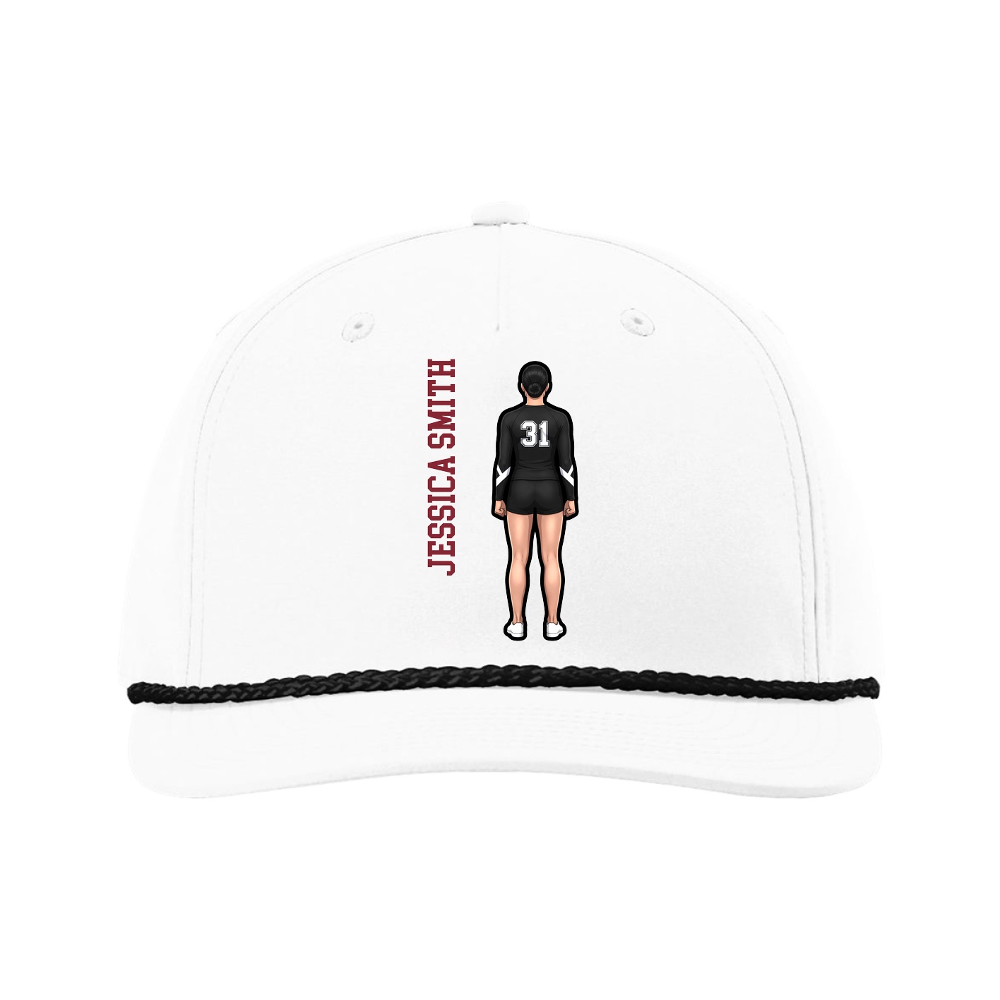 Five-Panel Classic Rope Cap — Name Vertical in White