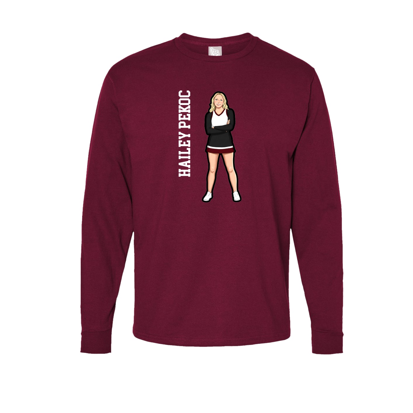Long Sleeve Tee — Name Vertical in Cardinal