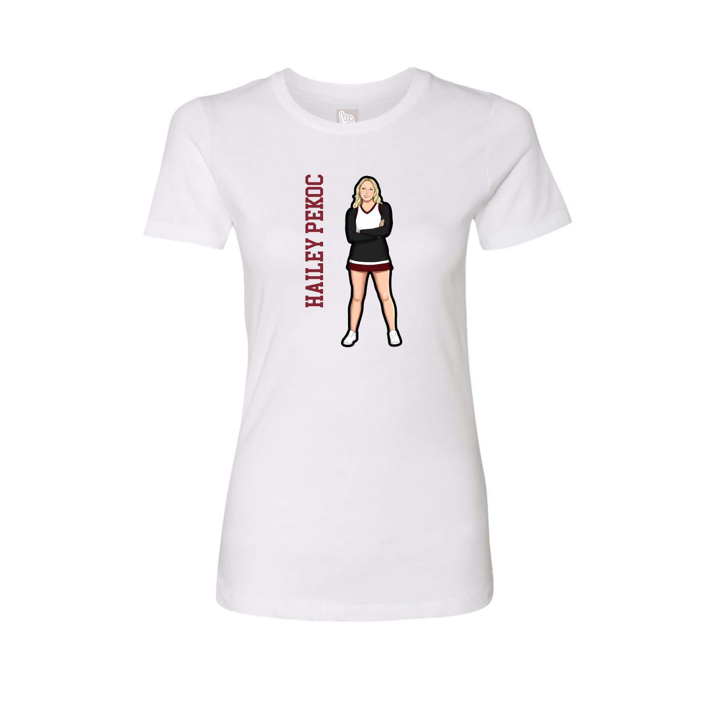 Fitted Women's Tee — Name Vertical in White