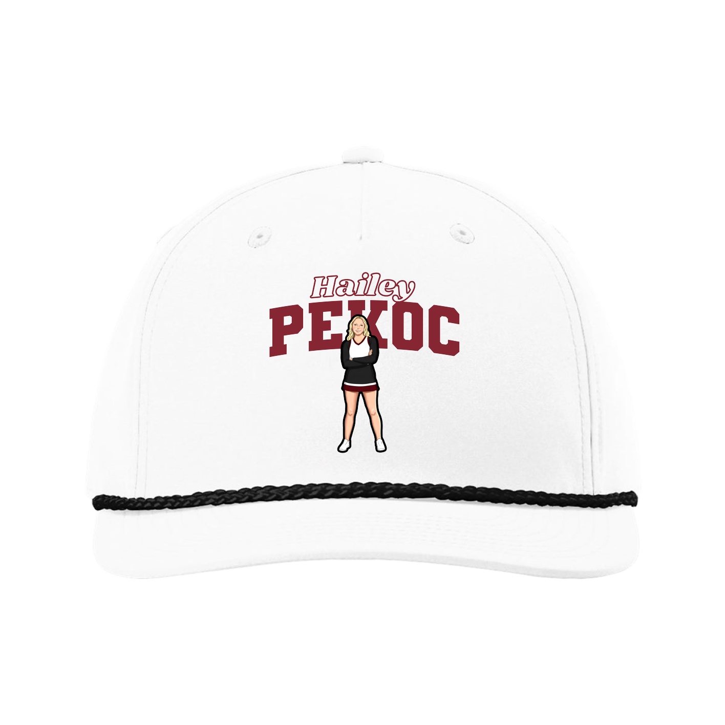 Five-Panel Classic Rope Cap — Name Arch in White