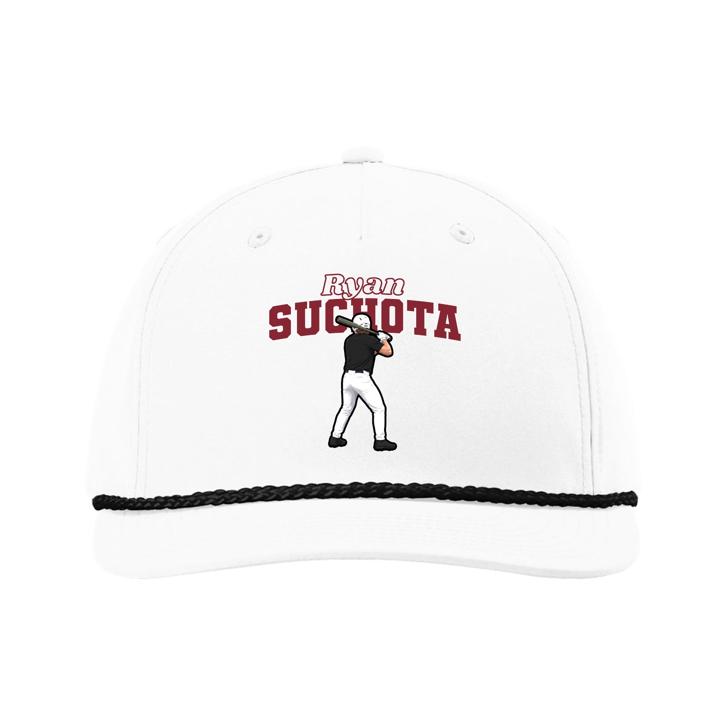 Five-Panel Classic Rope Cap — Name Arch in White