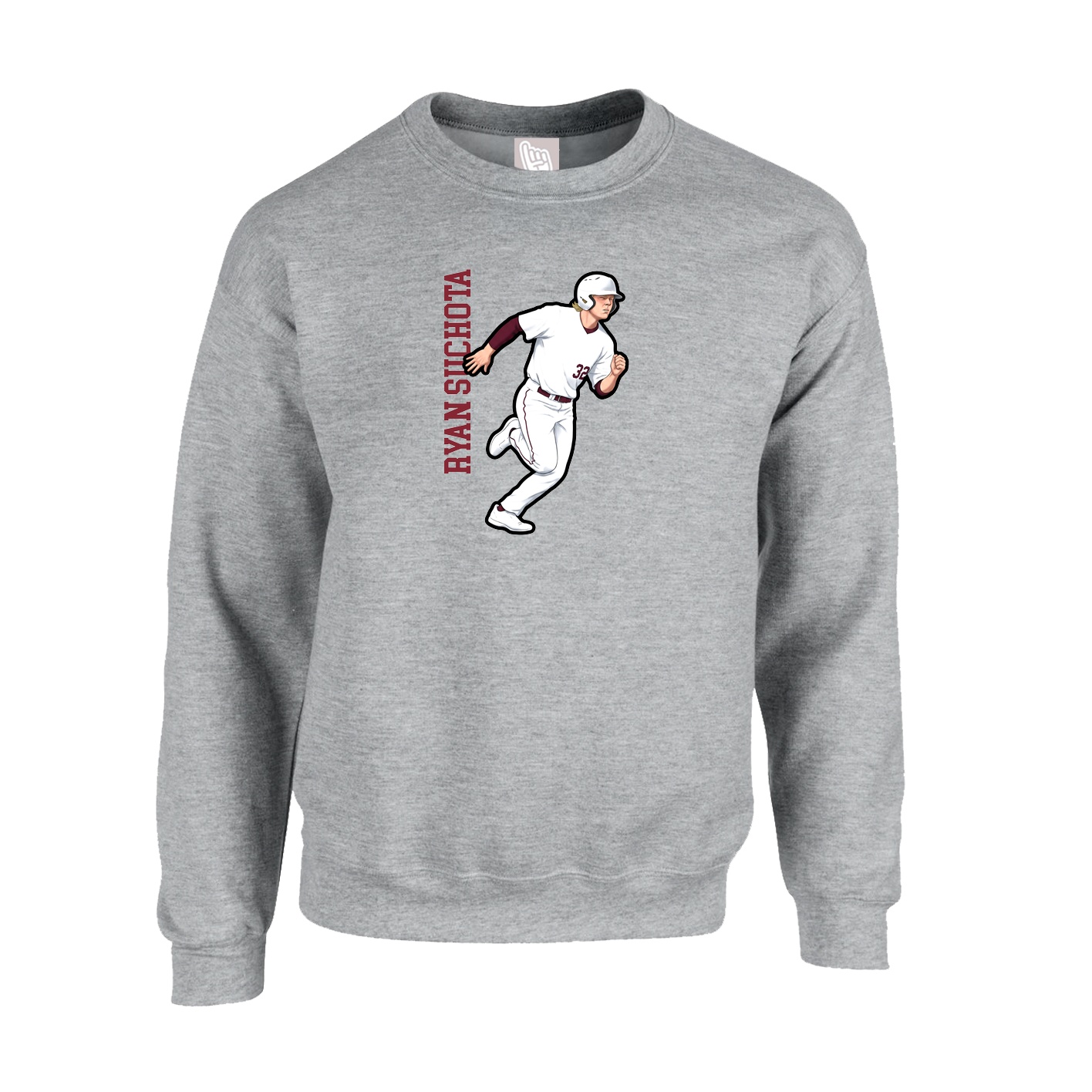 Fleece Crew — Name Vertical in Grey