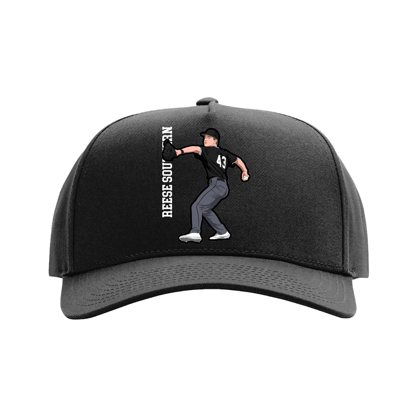 Full Fabric Five-Panel Champ Cap — Name Vertical in Black