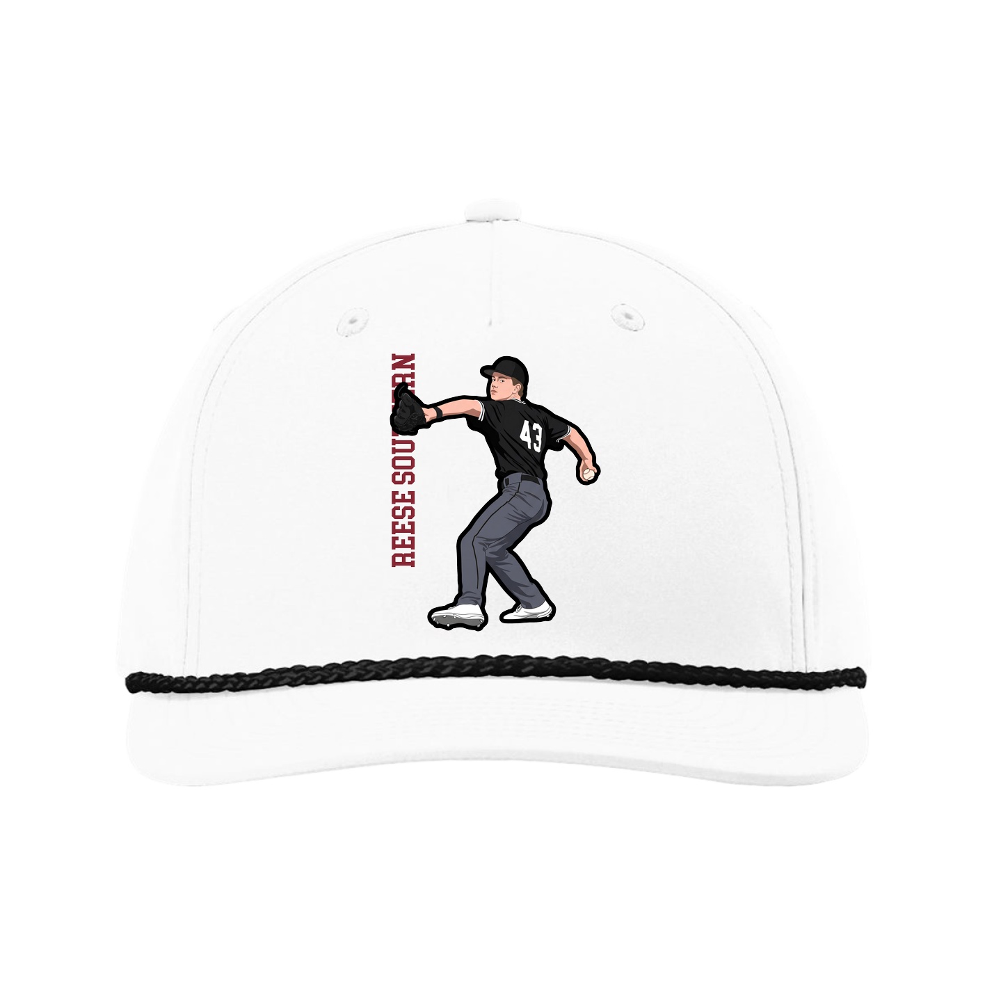 Five-Panel Classic Rope Cap — Name Vertical in White