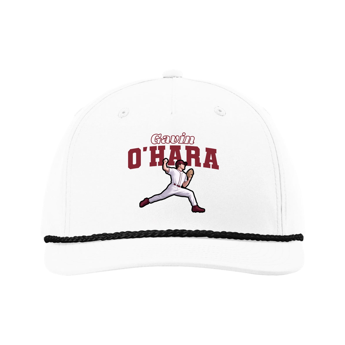 Five-Panel Classic Rope Cap — Name Arch in White