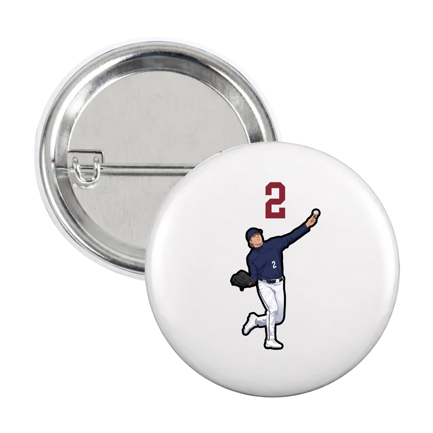 Game Day Button — Number Top in White