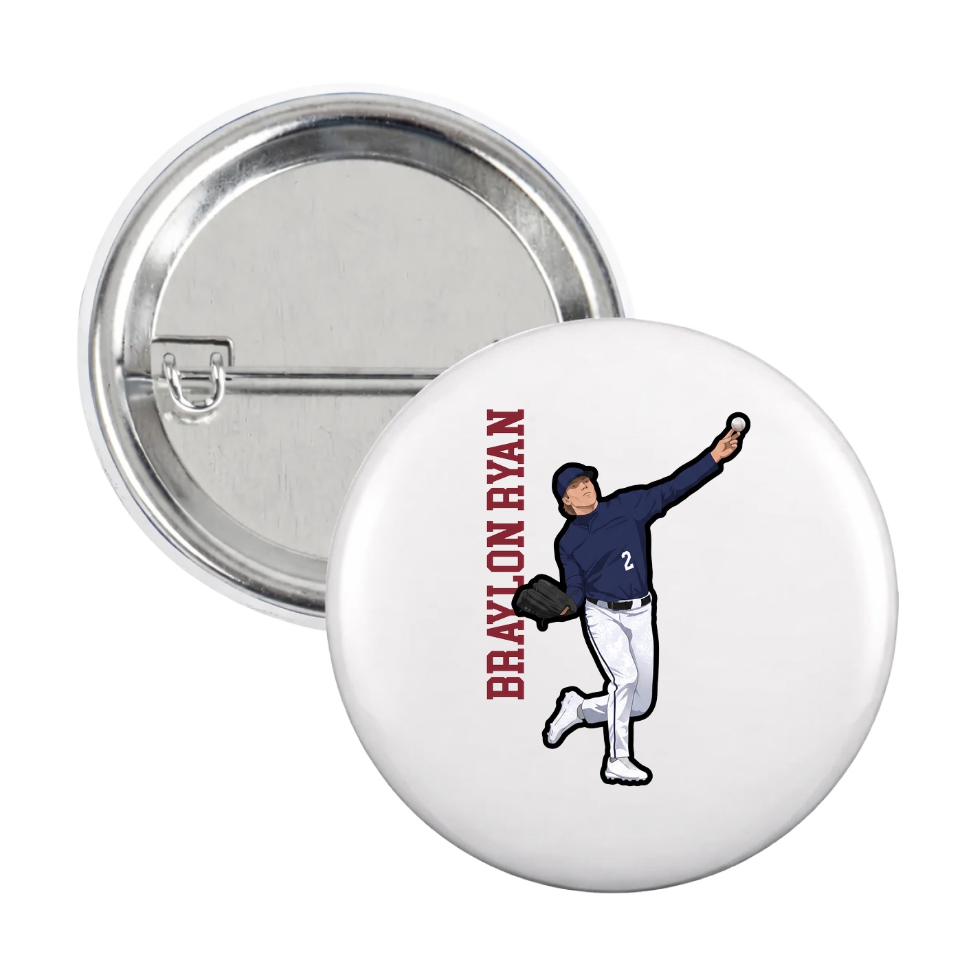 Game Day Button — Name Vertical in White