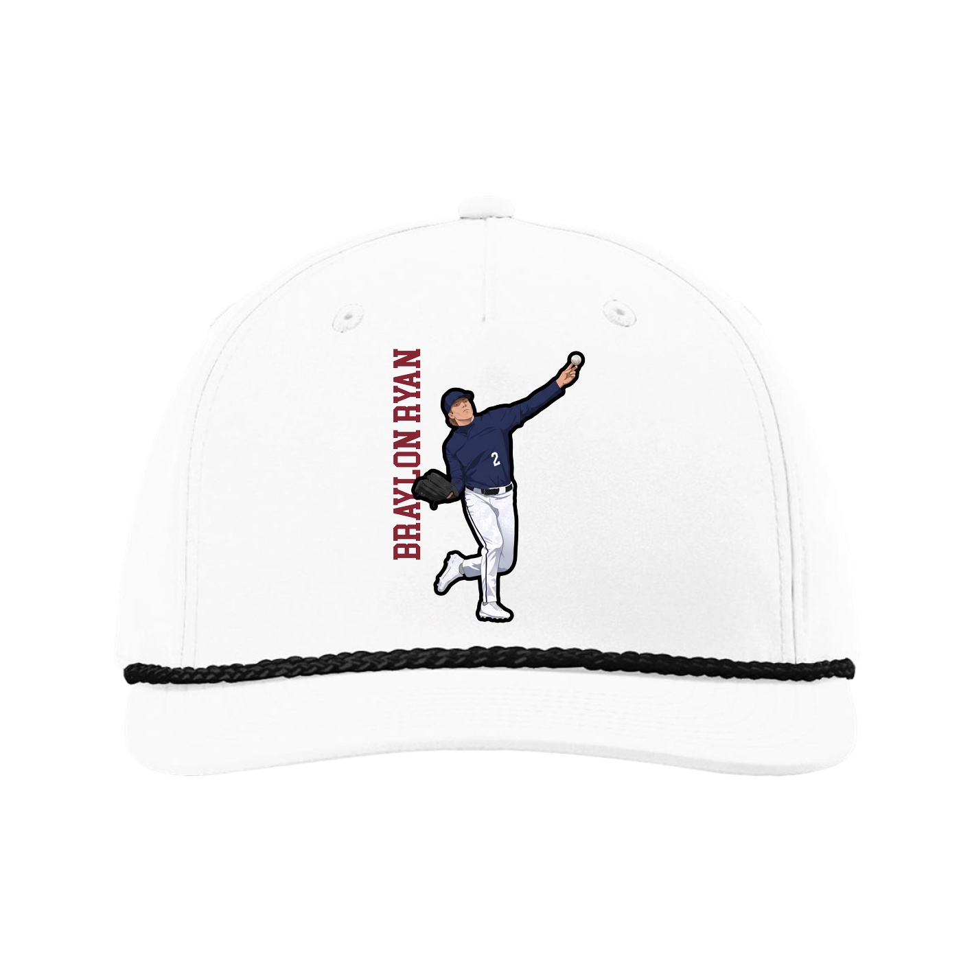Five-Panel Classic Rope Cap — Name Vertical in White