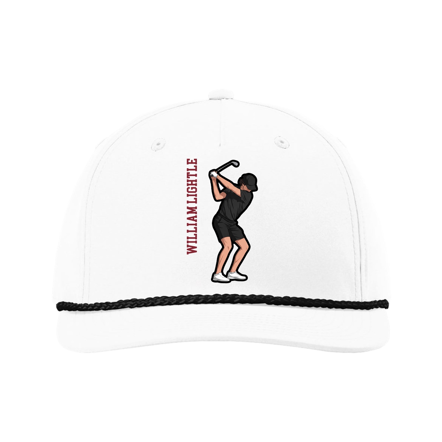 Five-Panel Classic Rope Cap — Name Vertical in White