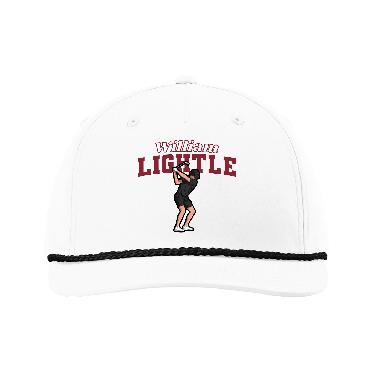 Five-Panel Classic Rope Cap — Name Arch in White