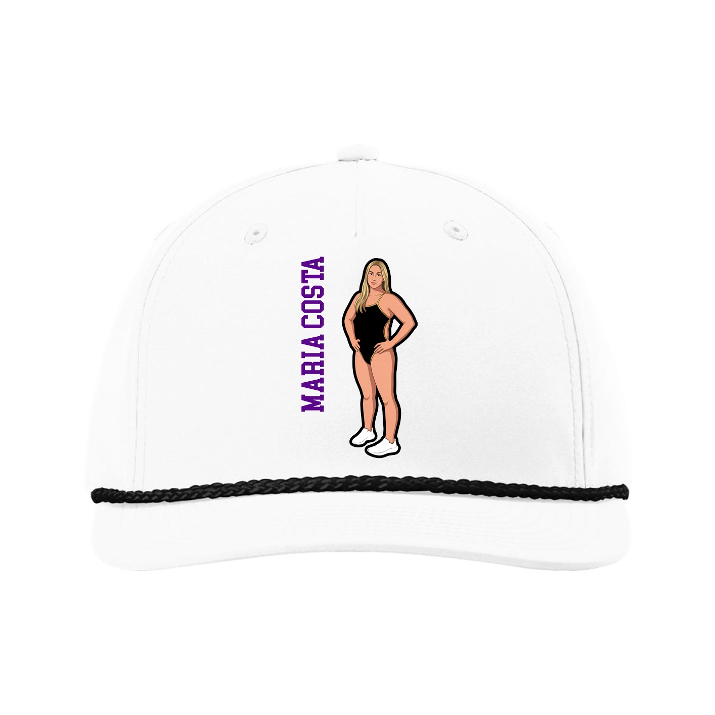 Five-Panel Classic Rope Cap — Name Vertical in White