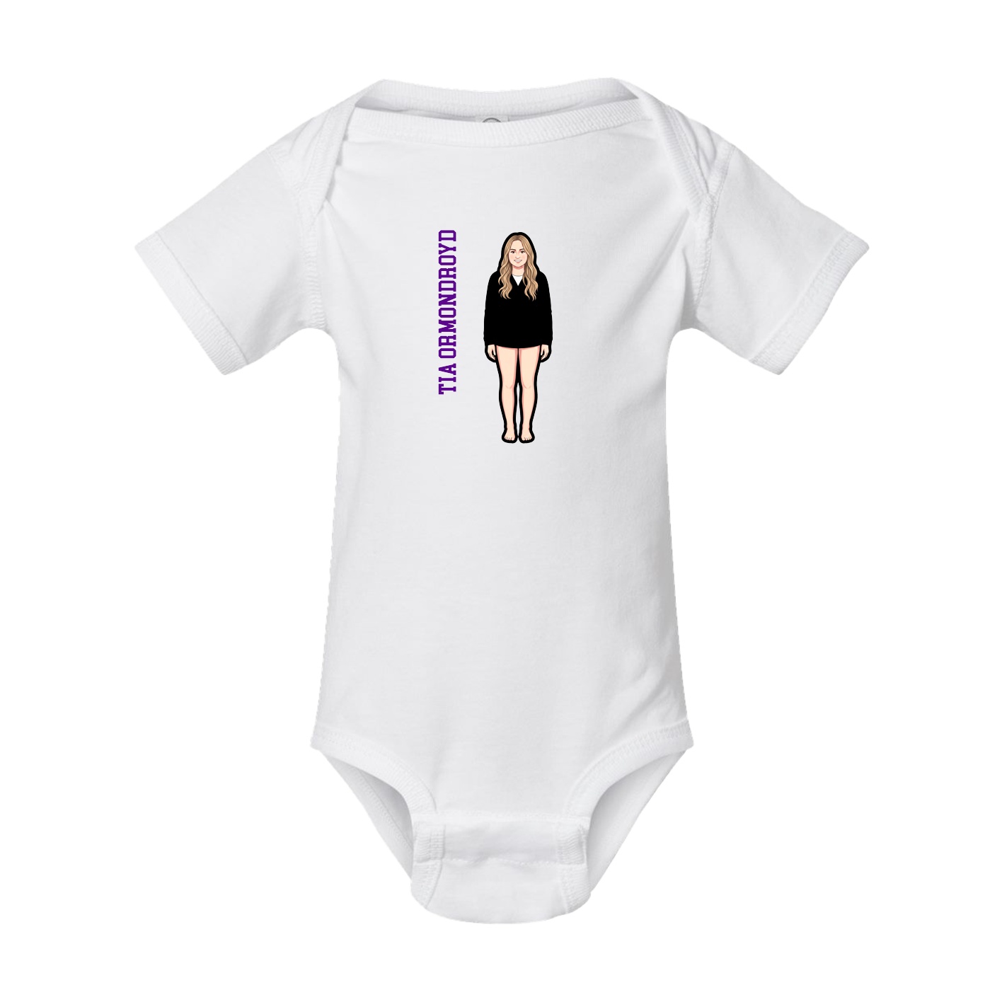 Baby Onesie — Name Vertical in White
