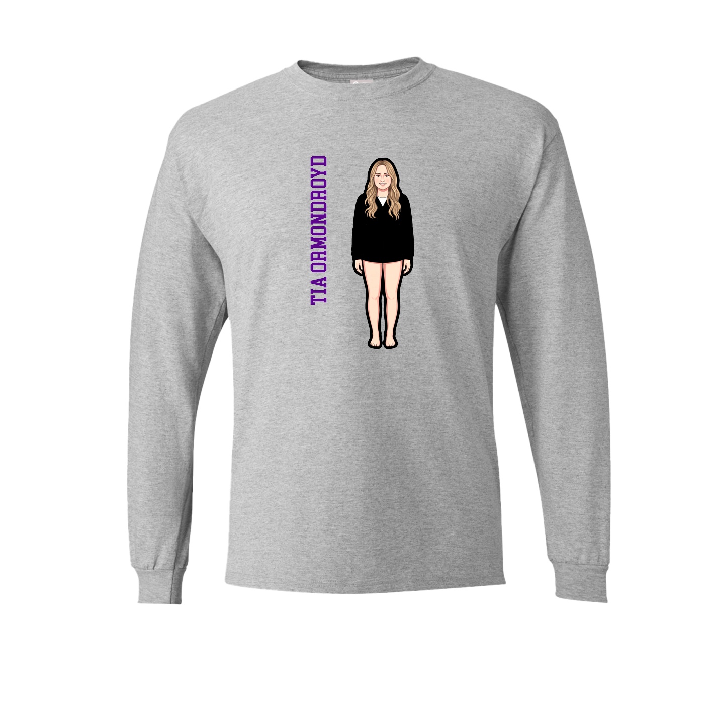 Long Sleeve Tee — Name Vertical in Grey
