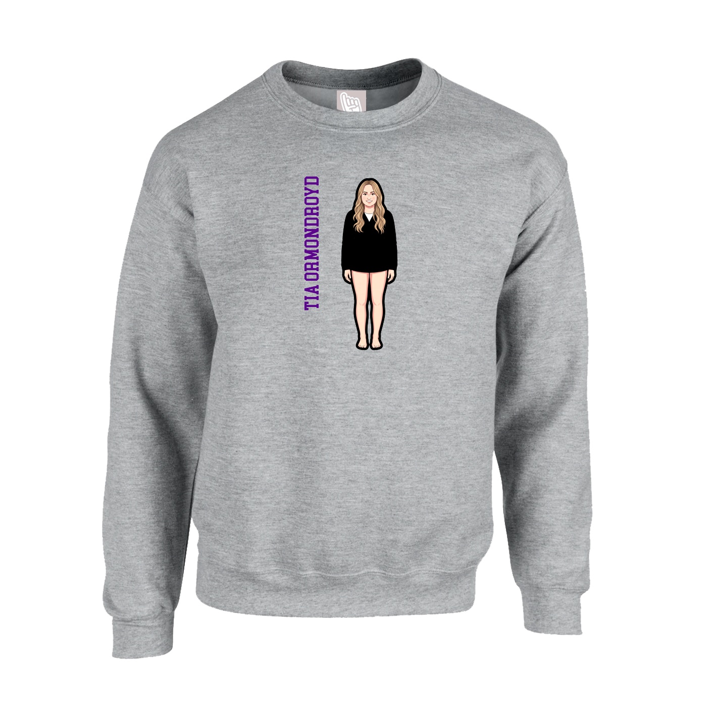 Fleece Crew — Name Vertical in Grey